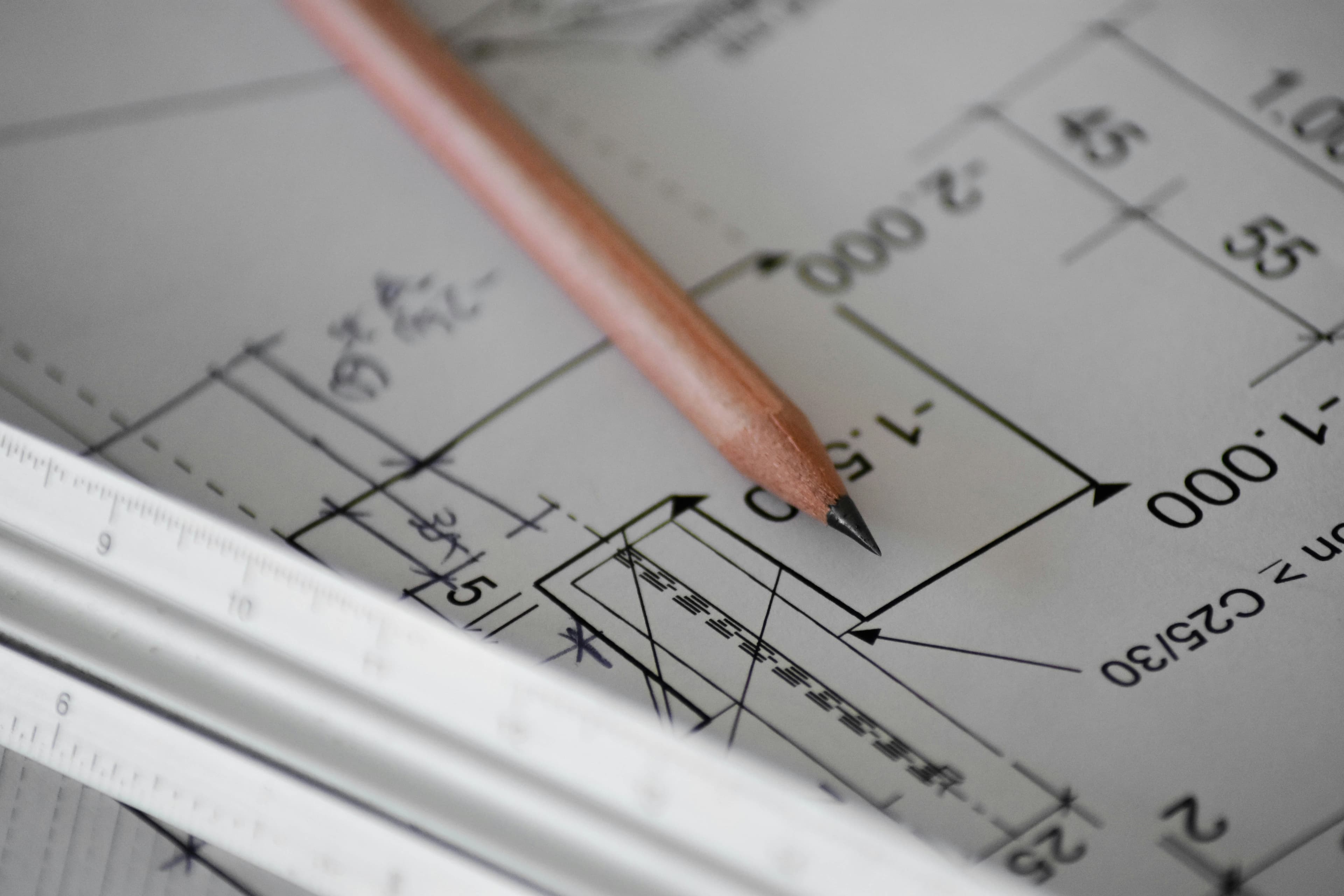 Engineering drawing with dimensions and drafting tools