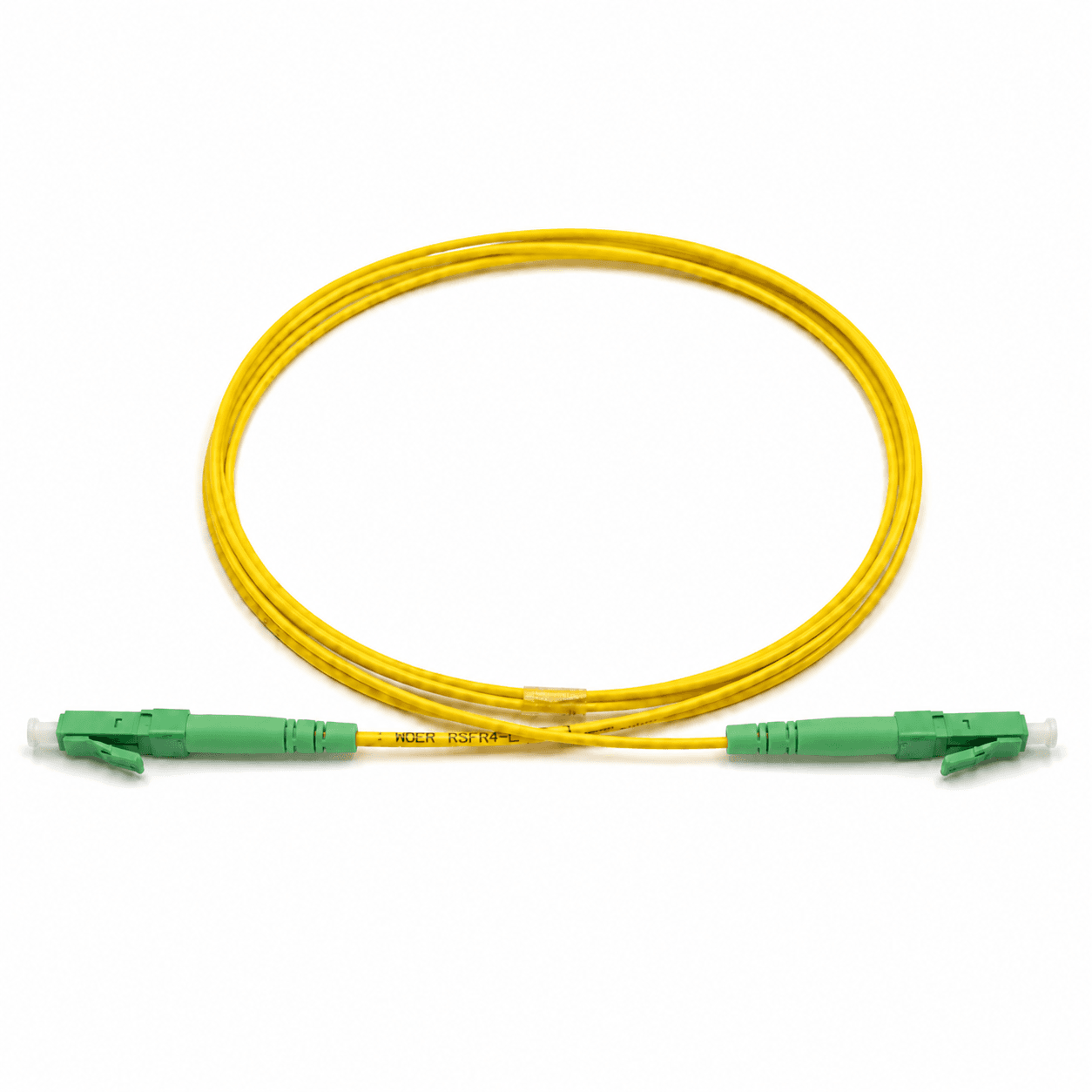 LC duplex fiber optic patch cable with a yellow jacket